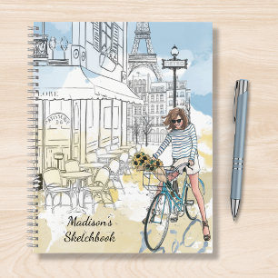 Cuaderno Modern Girly Watercolor Paris Nombre personalizado