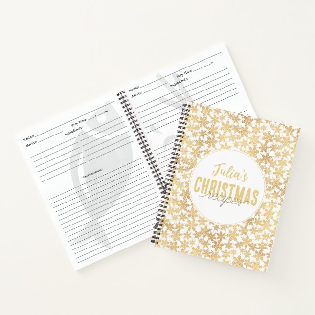 Cuaderno Modern Gold Snowflakes Christmas Recipes  (Interior)