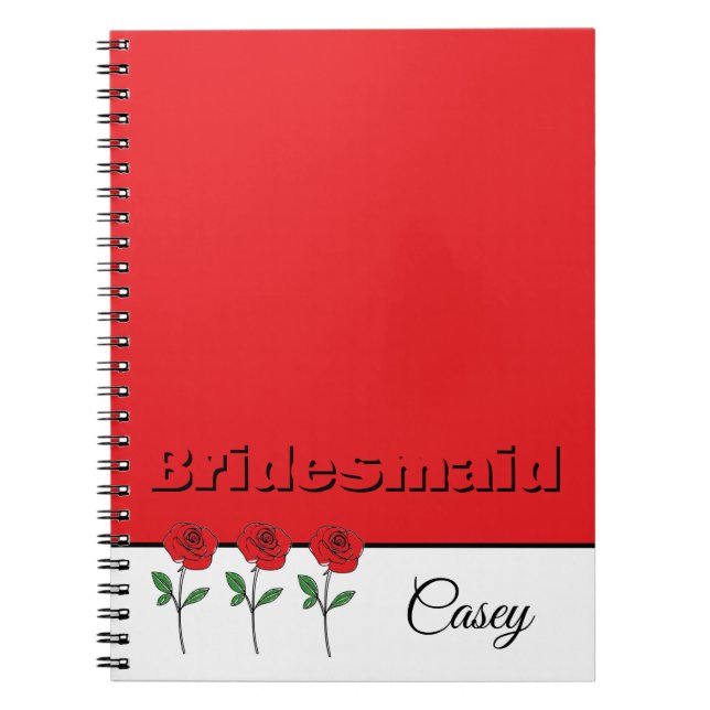 Cuaderno Modern Hand Drawn Red Roses Bridesmaid (Frente)