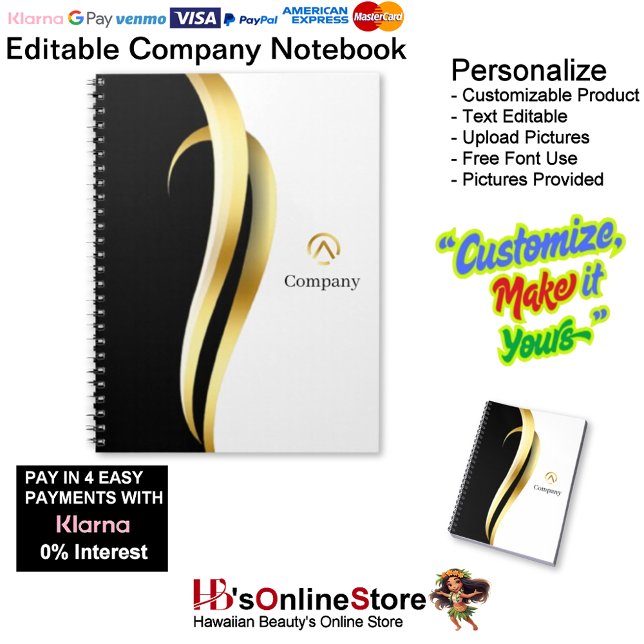 Cuaderno Modern Minimalist Company Gold Black White Spiral  (Modern Minimalist Company Gold Black White Spiral Notebook.)