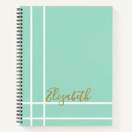 Cuaderno Modern Mint Green Custom Name Minimalist