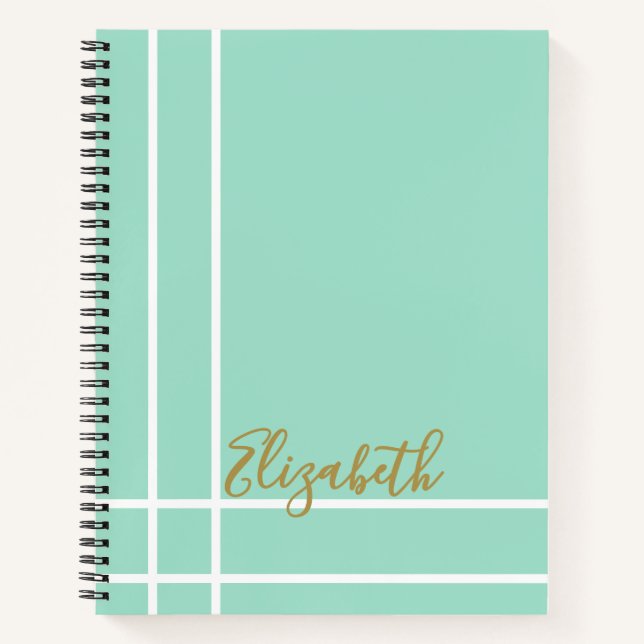 Cuaderno Modern Mint Green Custom Name Minimalist (Anverso)