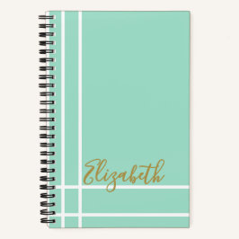 Cuaderno Modern Mint Green Custom Name Minimalist