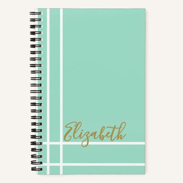 Cuaderno Modern Mint Green Custom Name Minimalist (Anverso)