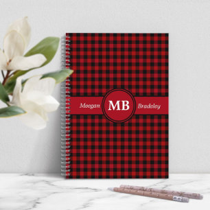 Cuaderno Modern Monogram Red Plaid Pattern