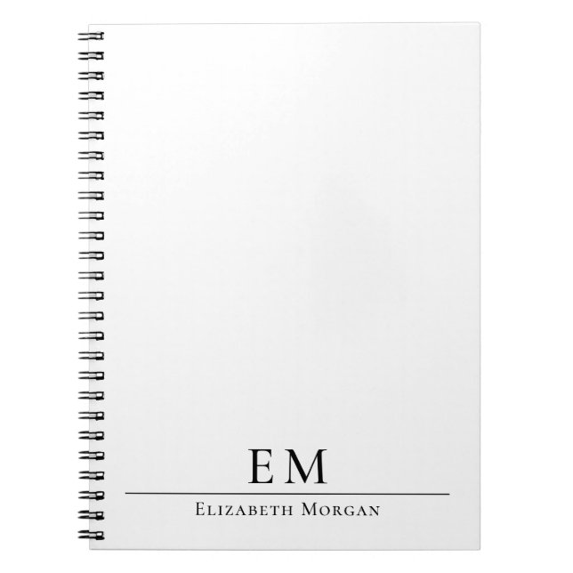 Cuaderno Modern Monogrammed Minimal Elegant Black White (Frente)