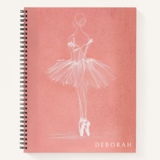 Cuaderno Modern Pink Ballerina Sketch Custom Name