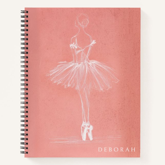 Cuaderno Modern Pink Ballerina Sketch Custom Name (Anverso)