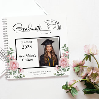 Cuaderno Modern Pink Roses Graduation 2 Photo Guestbook