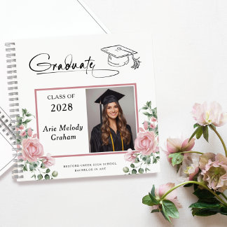 Cuaderno Modern Pink Roses Graduation 2 Photo Guestbook