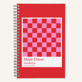 Cuaderno Modern Red and Pink Checkerboard Notebook