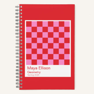 Cuaderno Modern Red and Pink Checkerboard Notebook
