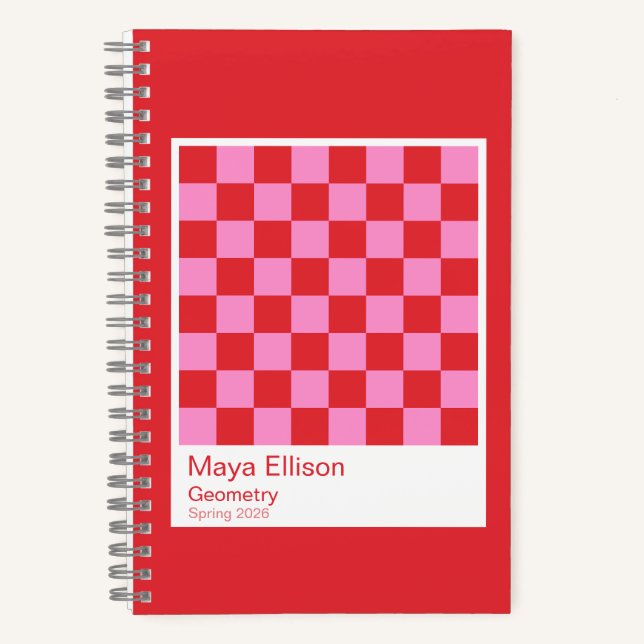Cuaderno Modern Red and Pink Checkerboard Notebook (Anverso)