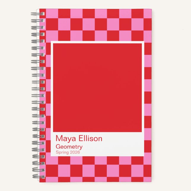 Cuaderno Modern Red and Pink Checkerboard Notebook (Anverso)