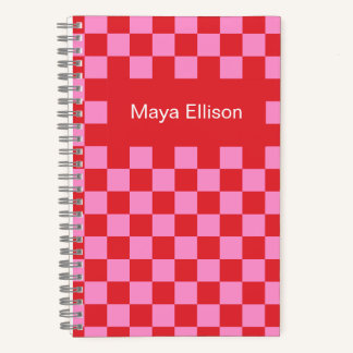 Cuaderno Modern Red and Pink Checkerboard Notebook