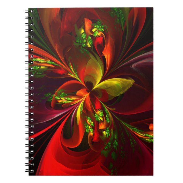 Cuaderno Modern Red Green Floral Abstract Art Pattern #05 (Frente)