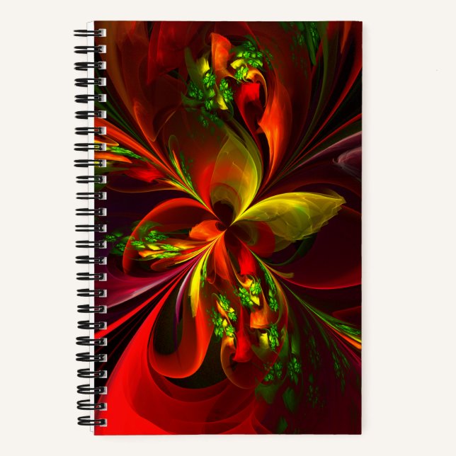 Cuaderno Modern Red Green Floral Abstract Art Pattern #05 (Anverso)