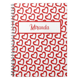 Cuaderno Modern Red Heart Valentines Custom Name