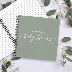 Cuaderno Modern Sage Green Chic Script Baby Shower Guest