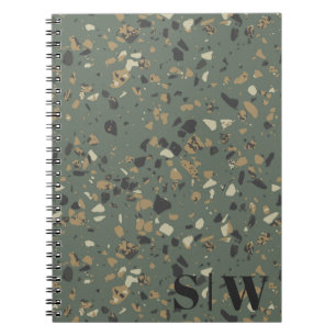 Cuaderno Modern Sage Green Tan Terrazzo Iniciales Monograma