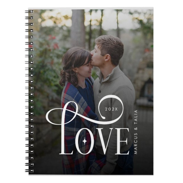 Cuaderno Modern Script Love Custom Engaged Couples Photo (Frente)