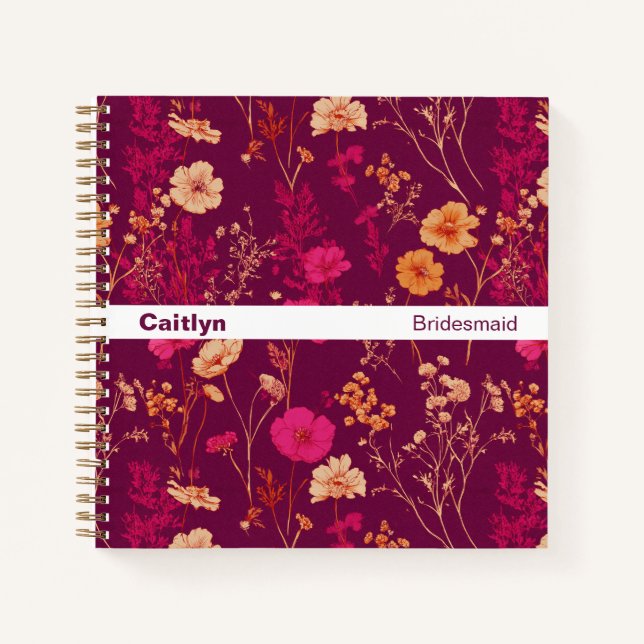 Cuaderno Modern Stripe Burgundy Floral Square Notebook (Anverso)