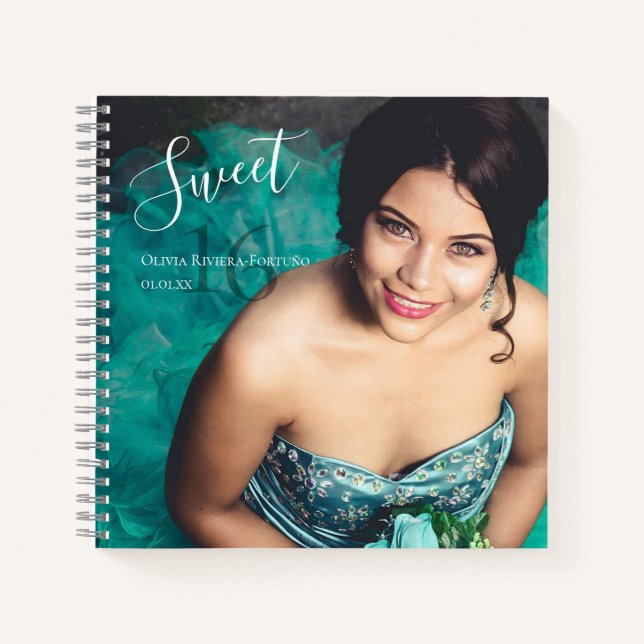 Cuaderno Modern Sweet 16 Birthday Party Photo Guest Book (Anverso)