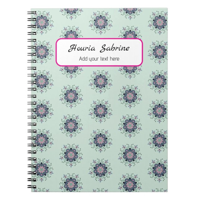 Cuaderno Modern turquoise Pink Floral Mandala Doodles  (Frente)