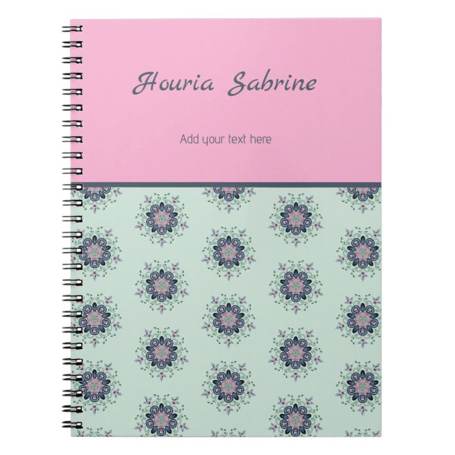 Cuaderno Modern turquoise Pink Floral Mandala Doodles  (Frente)