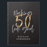 Cuaderno modern typography gold black 50th birthday<br><div class="desc">Fun 50th birthday gift. Ideal party favor or gift for your fun and fifty friend or relative. Part of a collection.</div>
