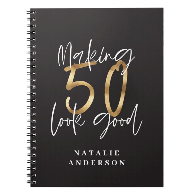 Cuaderno modern typography gold black 50th birthday (Frente)