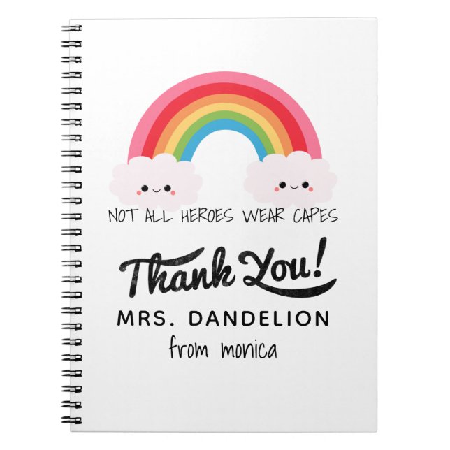 Cuaderno Modern watercolor rainbow teacher thank you gift  (Frente)