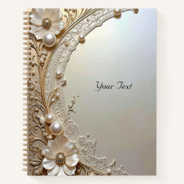 Cuaderno Modern White Flowers Pearls Notebook
