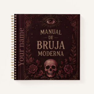Cuaderno Modern Witch Skull Burgundy Roses Black Journal