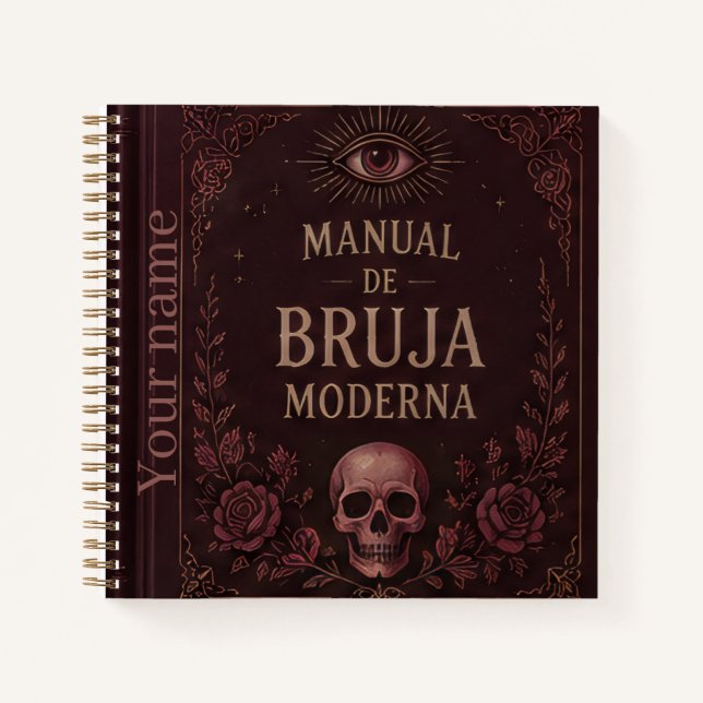 Cuaderno Modern Witch Skull Burgundy Roses Black Journal (Anverso)