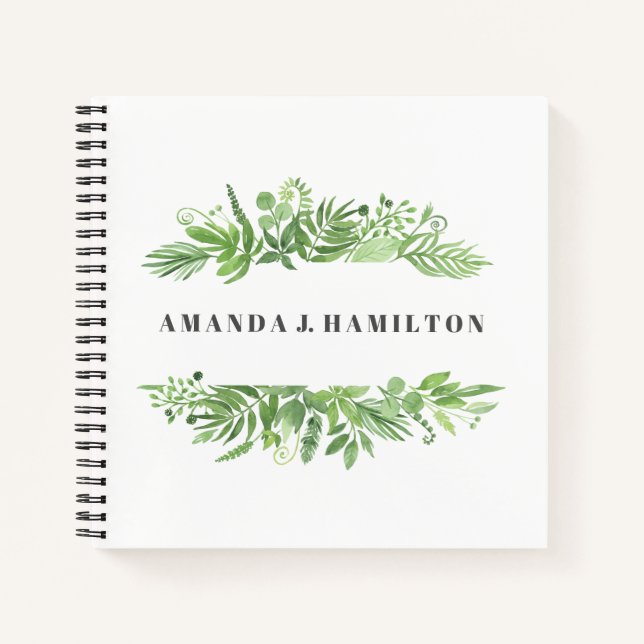 Cuaderno Moderna acuarela de pradera silvestre verde follaj (Anverso)