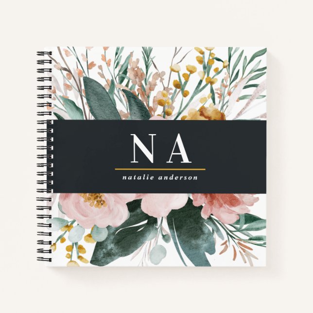 Cuaderno Moderna acuarela floral y follaje elegante (Anverso)