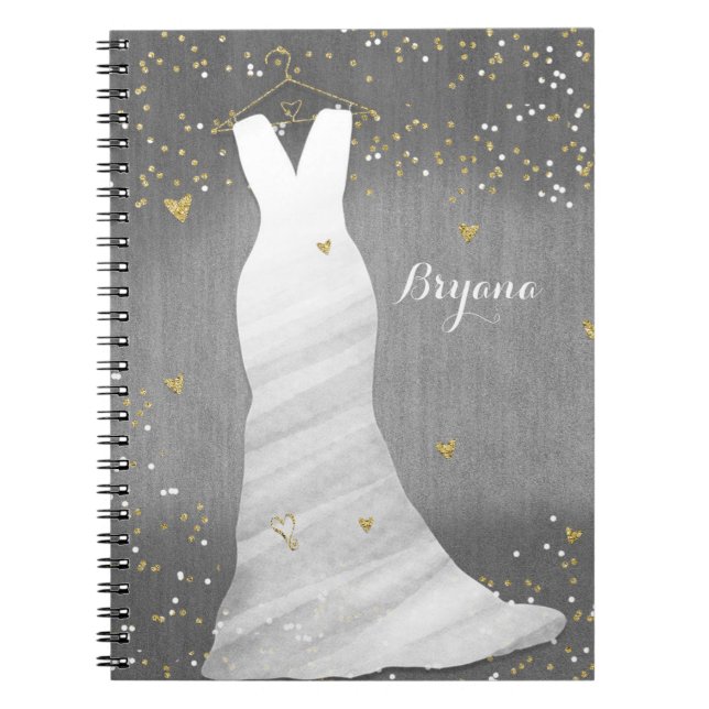 Cuaderno Moderna Boda Vestido Confetti Corazones Ducha Brid (Frente)