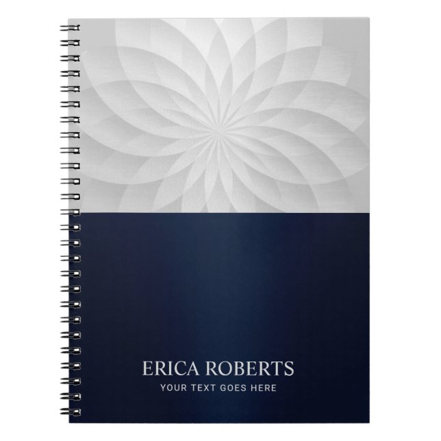 Cuaderno Moderna espiral Lotus Flor Elegante Marina Azul (Frente)
