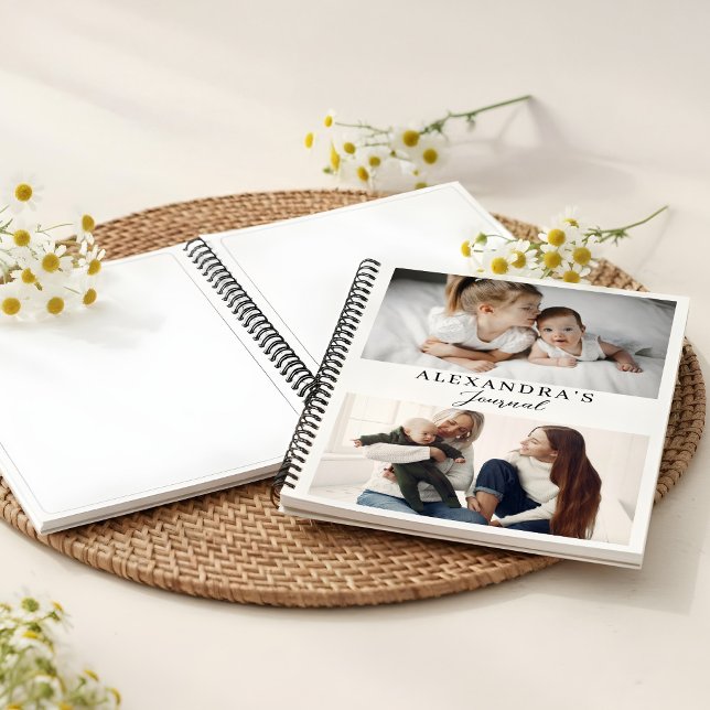 Cuaderno Moderna Familia Mínima Dos Foto Texto Personalizad (Modern Minimal Family Two Photo Personalized Text Notebook)