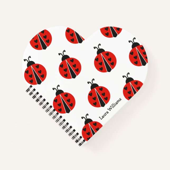 Cuaderno Moderna Ladybug Roja Personalizada (Anverso)