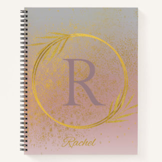 Cuaderno Moderna Lavanda de lujo y Gold Custom Name & Initi
