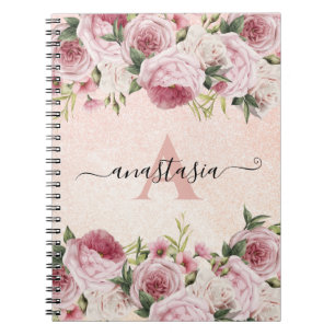 Cuaderno Moderna linda niña Purpurina rosa Rosa Dorado flor