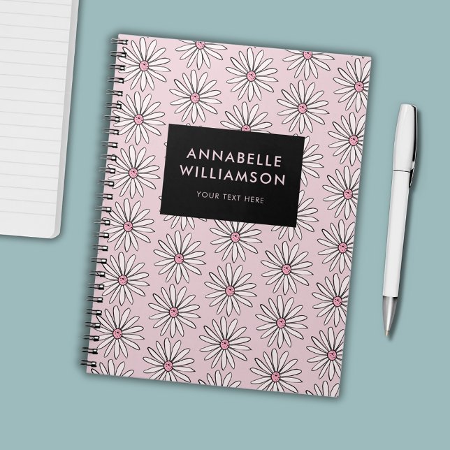 Cuaderno Moderna margarita floral rosa (Pink floral daisy personalized notebook journal)