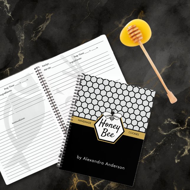 Cuaderno Moderna miel de abeja de miel de abeja negro amari (Modern Honey Bee Apiary Honeycomb Black Yellow Notebook)