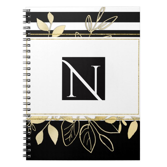 Cuaderno Moderna Moda de glamur botánico de oro negro elega (Frente)