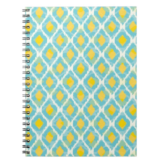 Cuaderno Moderna moda tribal ikat azul amarillo (Frente)