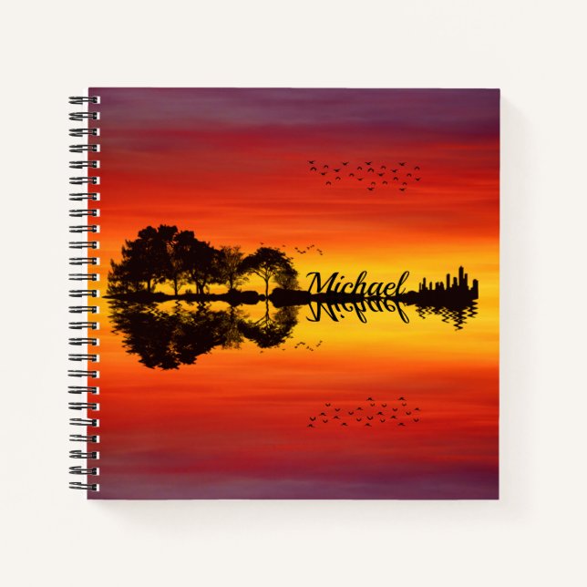 Cuaderno Moderna Naranja Sunset Guitarist Name Watercolor (Anverso)