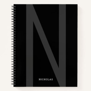 Cuaderno Moderna Personalizada Gran Nombre Inicial Gris Neg