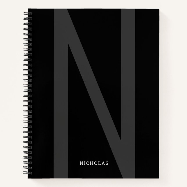 Cuaderno Moderna Personalizada Gran Nombre Inicial Gris Neg (Anverso)